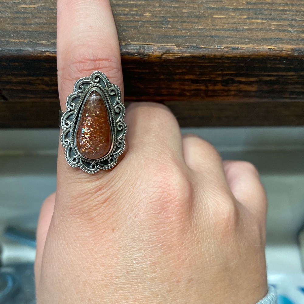 Authentic sterling silver size 9 sunstone ring!!
